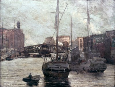 Veduta del fiume Chicago con il ponte di Clark Street, 1910-12 da William Clusmann